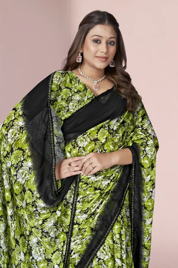 Green_Floral_Print_Saree_With_Black_Border