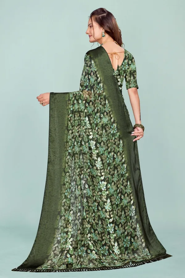 Green_Floral_Print_Saree_With_Matching_Blouse
