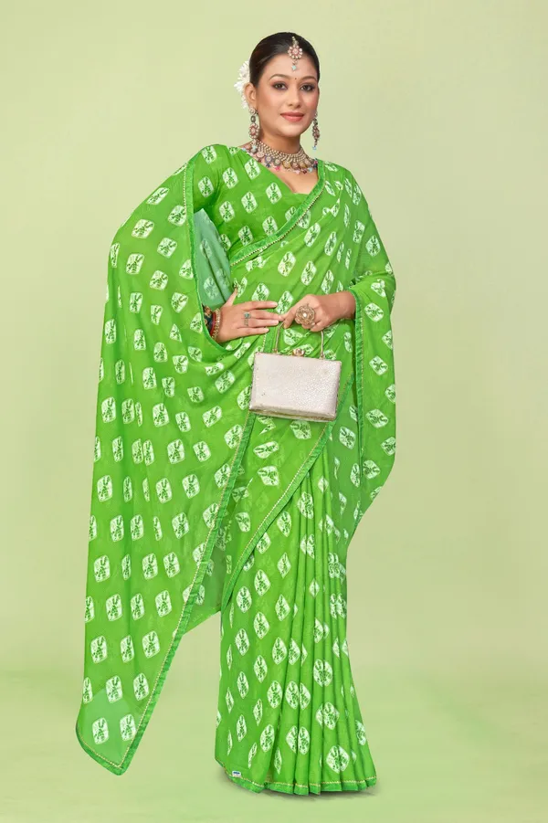 Parrot_Green_Bandhani_Saree_With_Silver_Zari_Booti