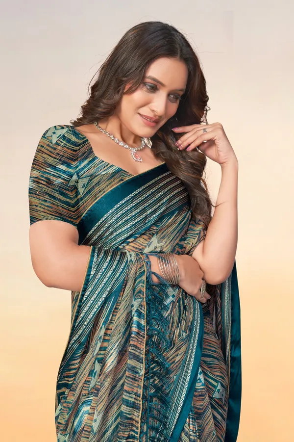 Women_Printed_Saree_With_Striped_Pattern_And_Satin_Border