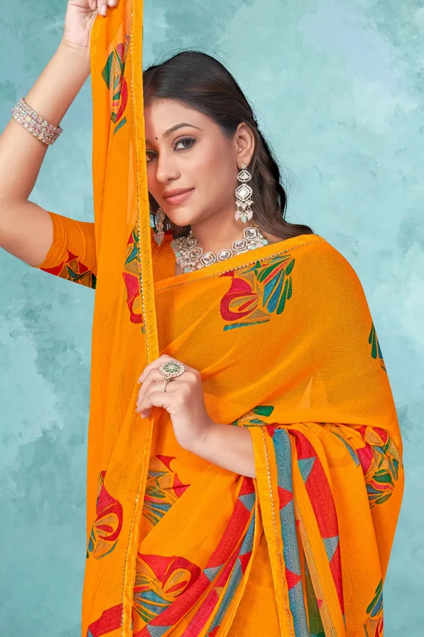 Orange_Printed_Saree_With_Multicolor_Border