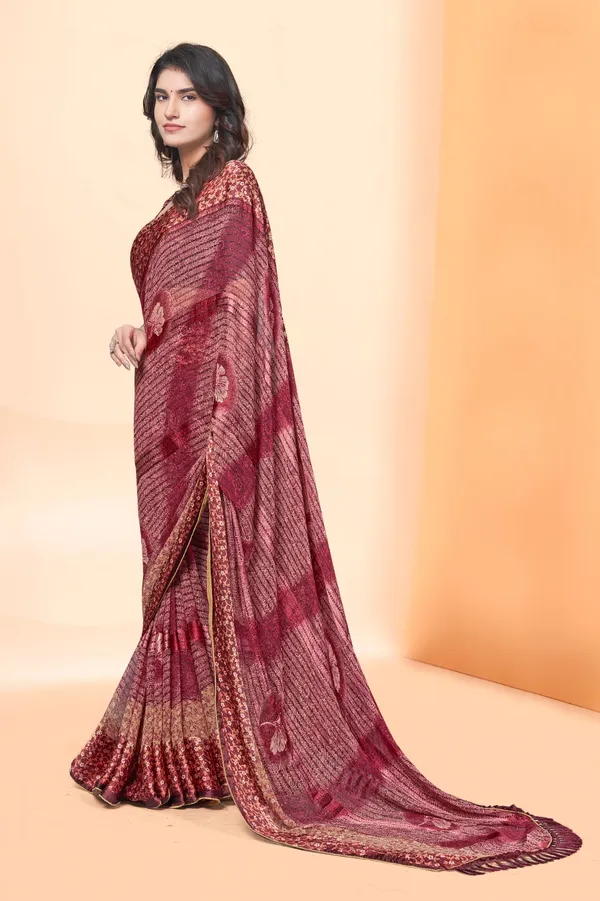 Maroon_Bandhani_Print_Linen_Silk_Saree_With_Matching_Blouse