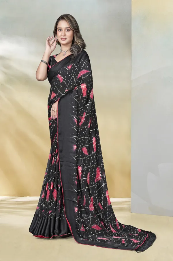 Black_Ruffle_Saree_With_Pink_Floral_Print_And_Sequin_Embellishments