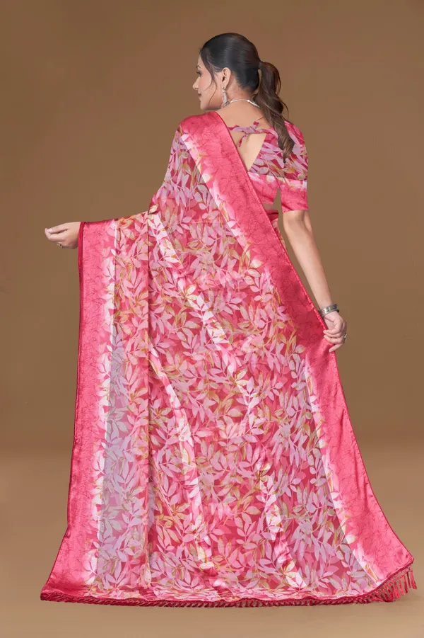 Pink_Floral_Print_Banarasi_Silk_Saree_With_Zari_Border