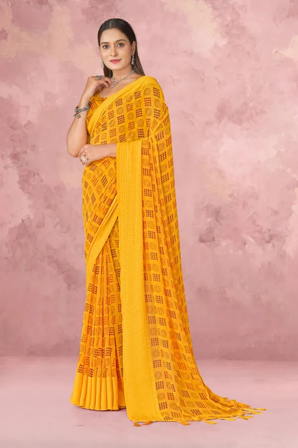 Yellow_Bandhani_Print_Saree_With_Blouse
