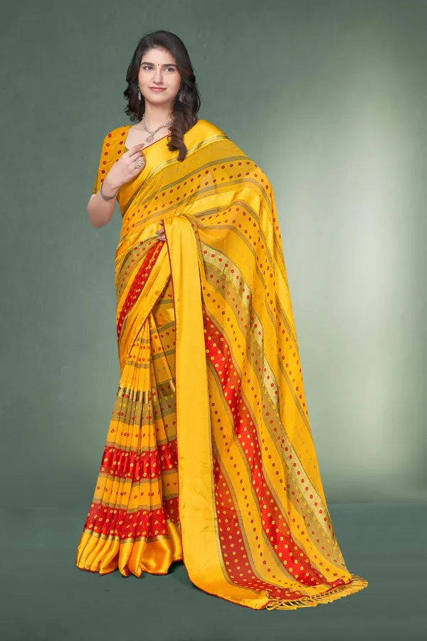 Traditional_Yellow_Bandhani_Silk_Saree_With_Red_Border