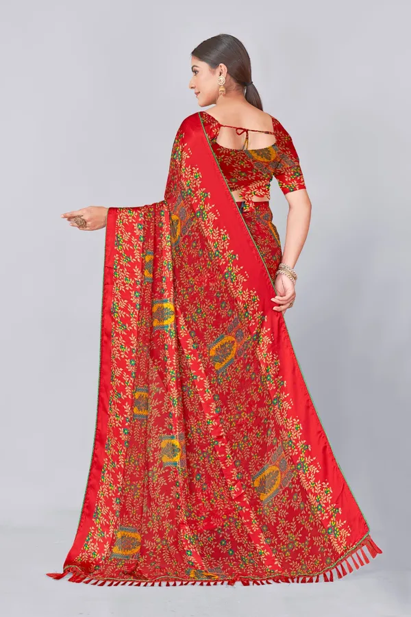 Red_Patola_Print_Saree_With_Green_Border_And_Matching_Blouse