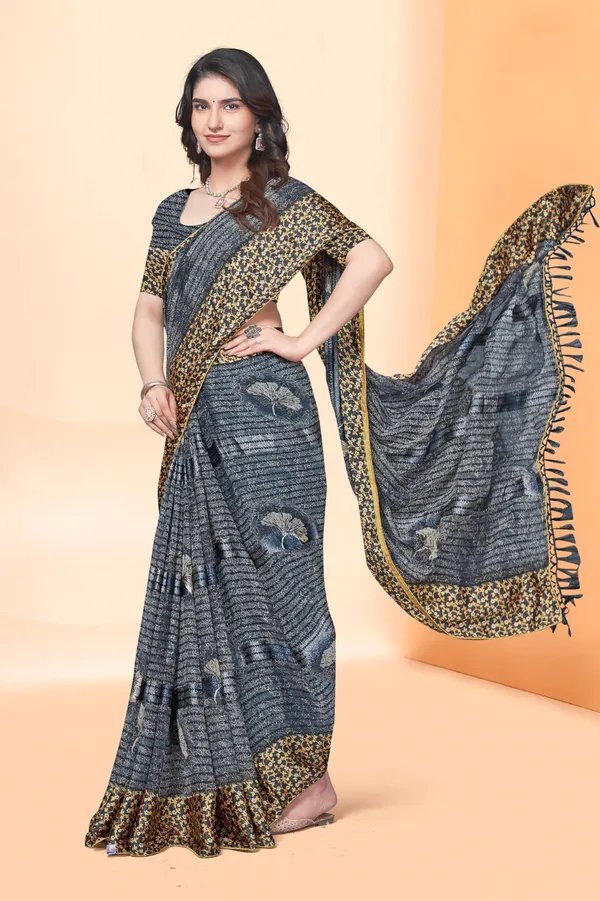 Grey_Designer_Saree_With_Golden_Border_And_Sequined_Blouse