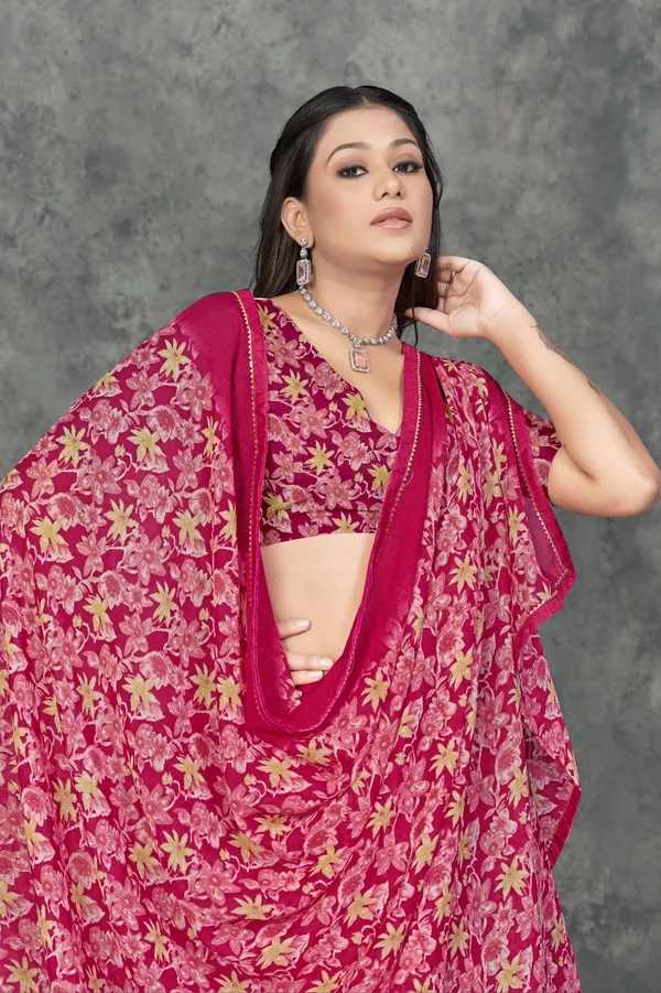Pink_Floral_Printed_Georgette_Saree_With_Blouse_Piece