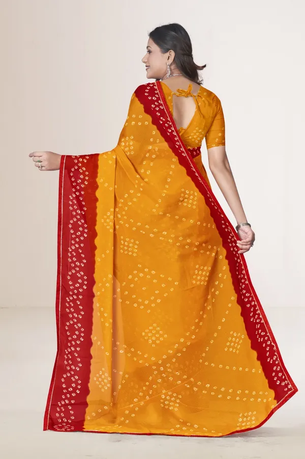 Traditional_Bandhani_Saree_In_Yellow_And_Red_With_Golden_Border