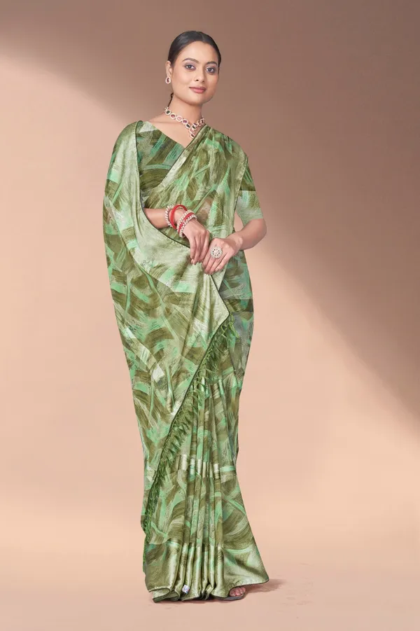 Green_Tropical_Print_Satin_Silk_Saree_With_Blouse