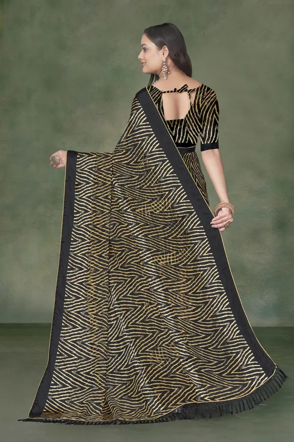 Black_And_Gold_Printed_Saree_With_Matching_Blouse