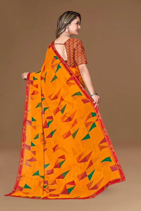 Vibrant_Orange_Saree_With_Geometric_Print_And_Red_Border