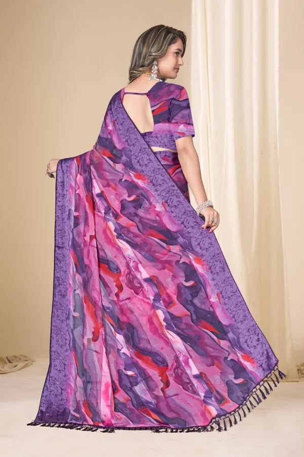 Purple_And_Pink_Abstract_Print_Saree_With_Blouse
