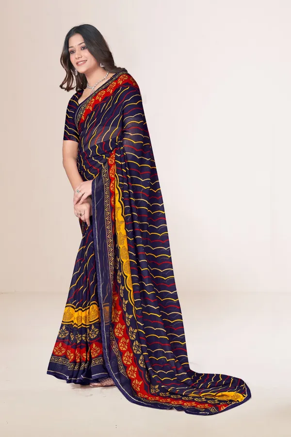 Navy_Blue_Lehariya_Print_Saree_With_Red_And_Yellow_Border