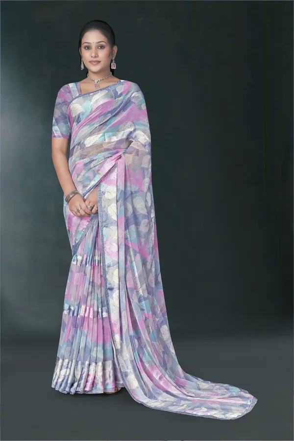 Pastel_Multicolor_Abstract_Print_Saree_With_Blouse