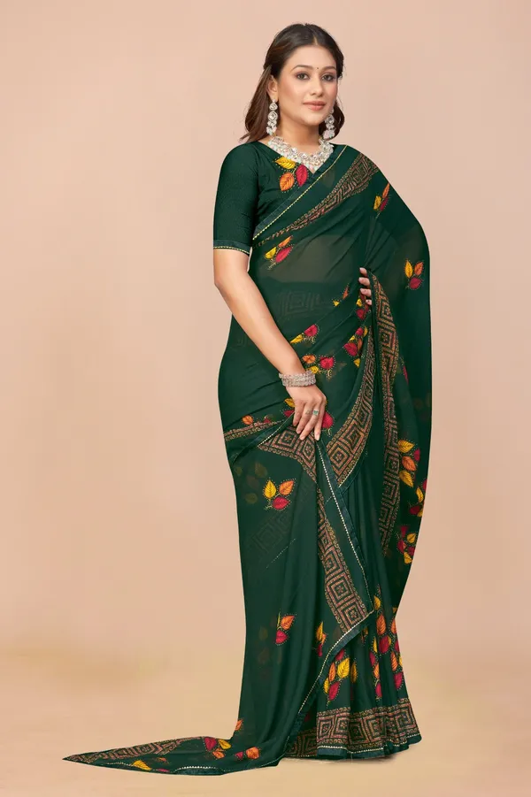 Dark_Green_Embroidered_Georgette_Saree_With_Leaf_Motifs