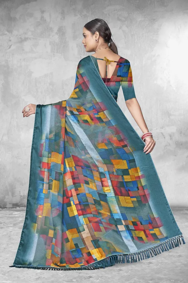 Multicolor_Geometric_Print_Saree_With_Matching_Blouse