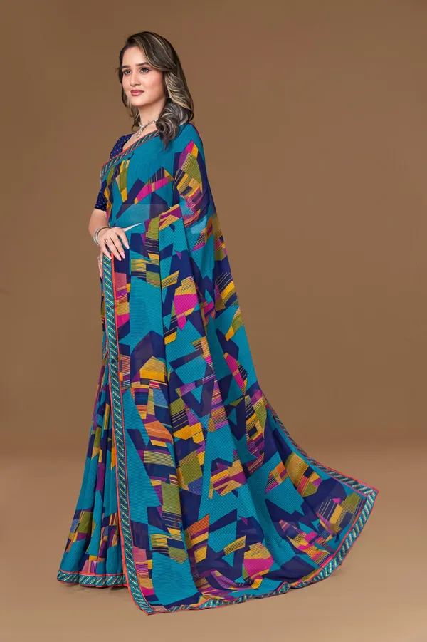 Vibrant_Multicolor_Abstract_Print_Georgette_Saree_With_Navy_Blue_Polka_Dot_Blouse