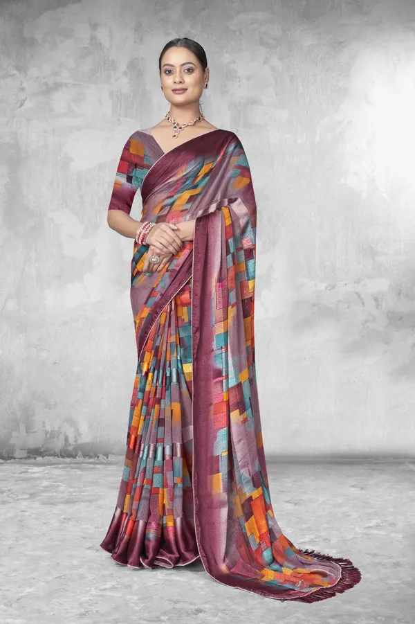 Multicolor_Geometric_Print_Satin_Silk_Saree_With_Maroon_Border