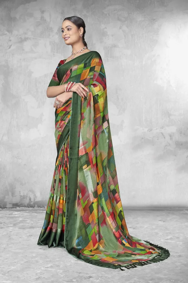 Multicolor_Pixelated_Geometric_Print_Satin_Silk_Saree_With_Dark_Green_Border