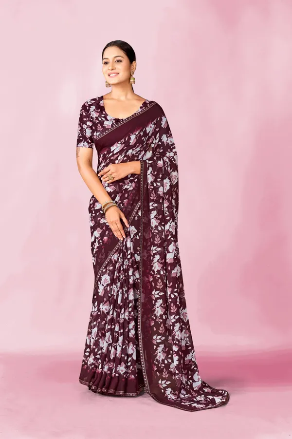 Maroon_Floral_Printed_Saree_With_Blouse
