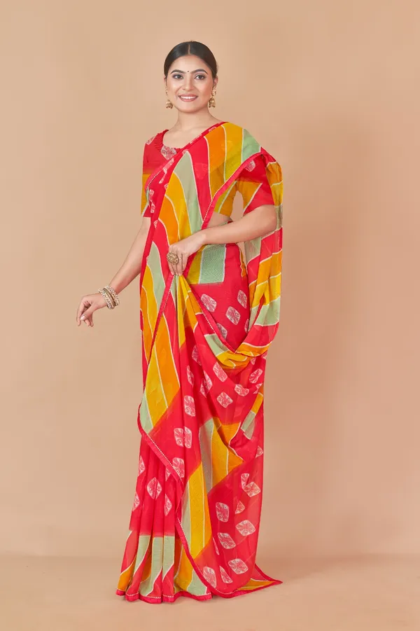 Multicolor_Striped_Leheriya_Print_Saree_With_Contrast_Blouse