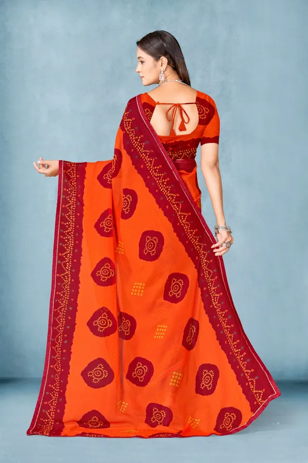 Orange_Bandhani_Print_Saree_With_Maroon_Border
