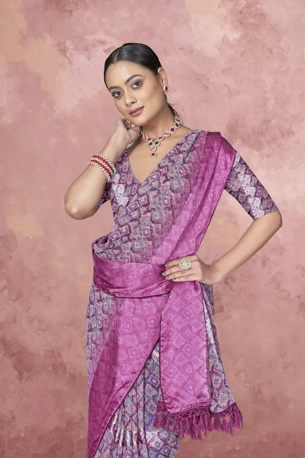 Purple_Silk_Saree_With_Silver_Geometric_Print_And_Matching_Blouse