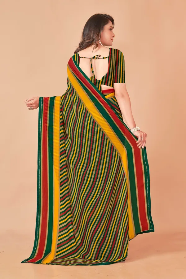 Multicolor_Striped_Georgette_Saree_With_Blouse
