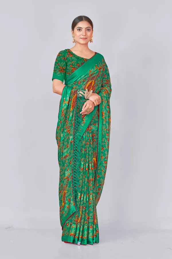 Green_Floral_Printed_Saree_With_Matching_Blouse