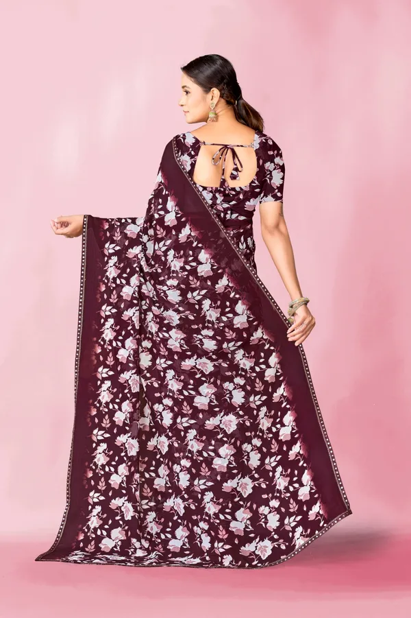 Maroon_Floral_Printed_Saree_With_Blouse