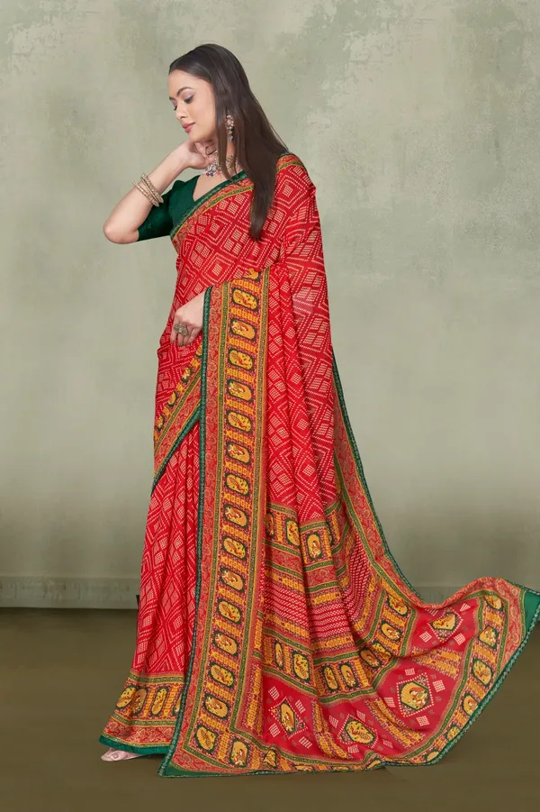 Traditional_Red_Bandhani_Saree_With_Green_Blouse