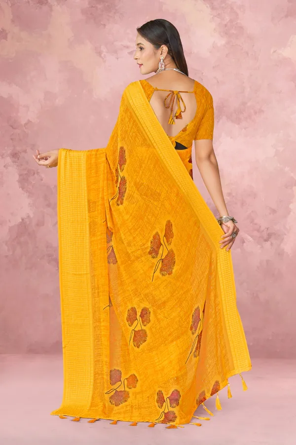 Yellow_Floral_Print_Saree_With_Blouse