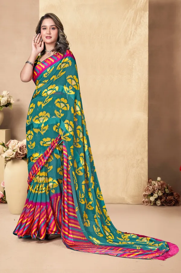 Vibrant_Multicolor_Ikat_Woven_Silk_Saree_With_Contrast_Border
