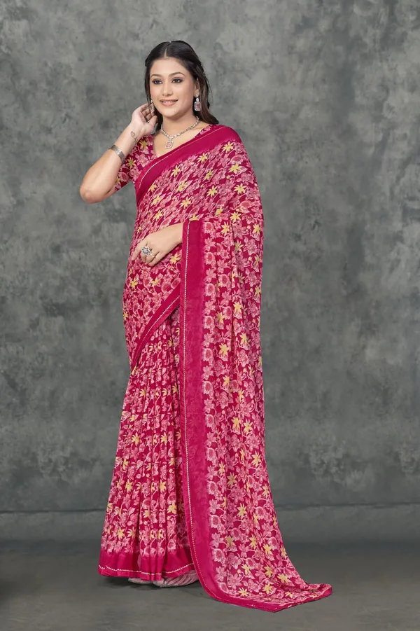 Pink_Floral_Printed_Georgette_Saree_With_Blouse_Piece