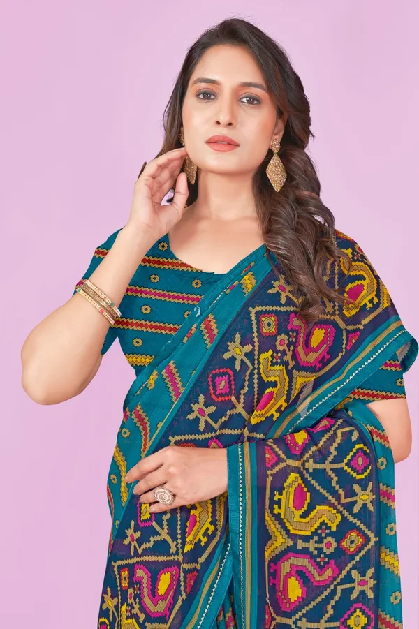 Multicolour_Patola_Print_Saree_With_Vibrant_Multicolor_Geometric_Patterns