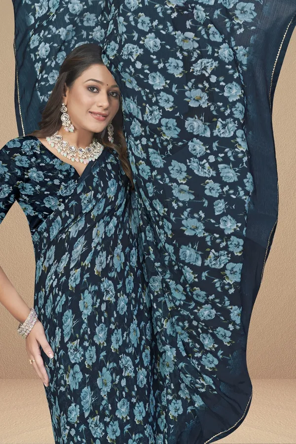 Navy_Blue_Floral_Print_Georgette_Saree_With_Matching_Blouse