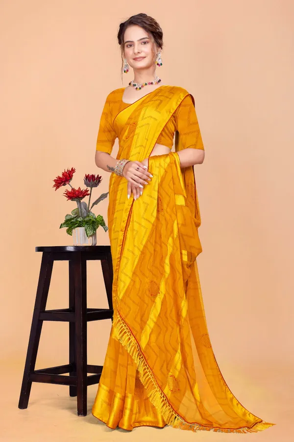 Traditional_Yellow_Silk_Saree_With_Golden_Weave_And_Zari_Border