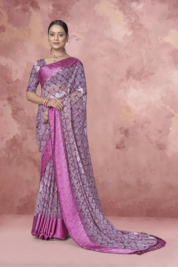 Purple_Silk_Saree_With_Silver_Geometric_Print_And_Matching_Blouse