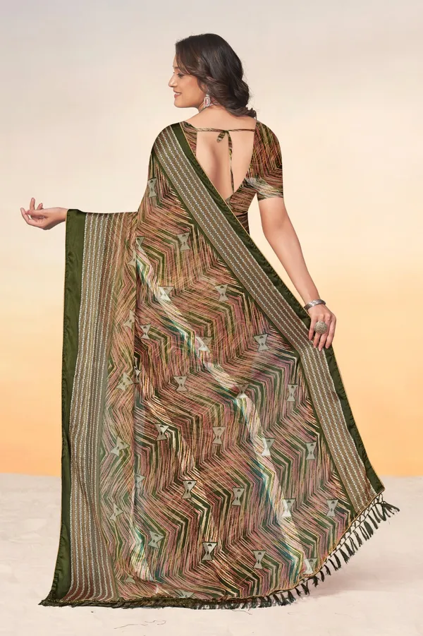 Multicolor_Chevron_Print_Linen_Blend_Saree_With_Tassels_And_Border