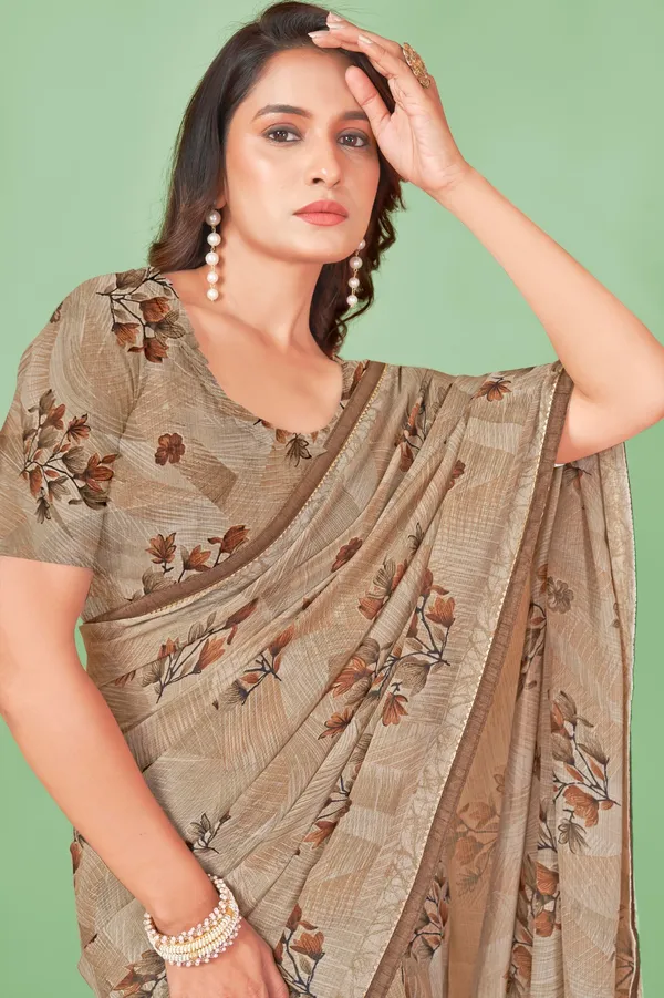 Elegant_Beige_Floral_Printed_Saree_With_Blouse
