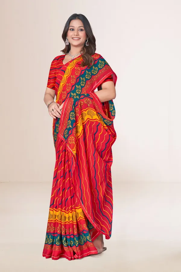 Vibrant_Red_Leheriya_Print_Saree_With_Multicolor_Border
