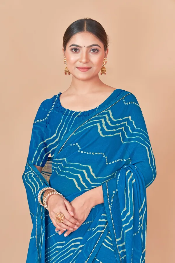 Blue_Bandhani_Print_Georgette_Saree_With_Blouse