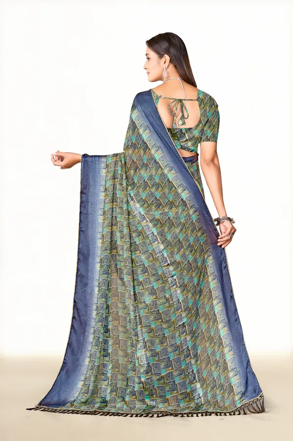 Printed_Saree_With_Blue_Border_And_Tassels