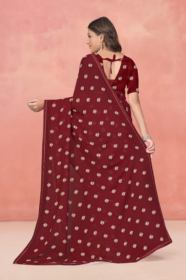 Maroon_Embroidered_Saree_With_Blouse_Piece