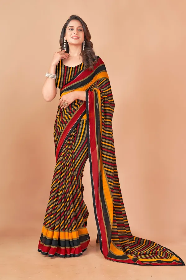 Multicolor_Striped_Cotton_Saree_With_Matching_Blouse