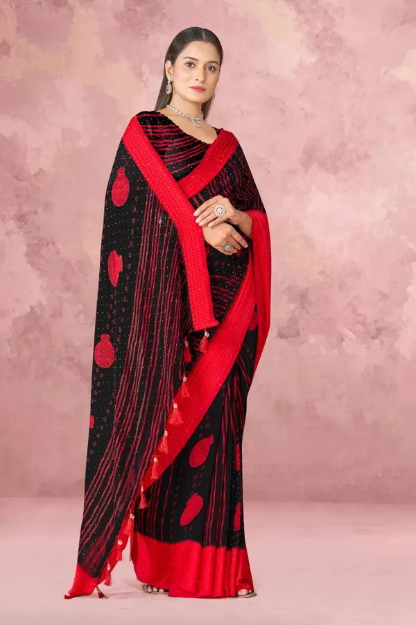 Black_And_Red_Sequin_Embellished_Georgette_Saree_With_Tassels