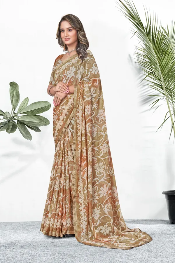 Elegant_Floral_Print_Saree_In_Beige_And_Gold_Tones
