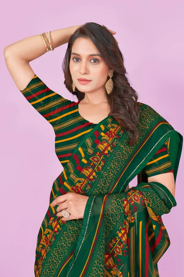 Women_Green_Striped_Ethnic_Saree_With_Embroidered_Border